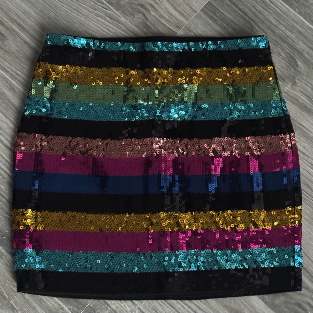 NWT Express Rainbow Sequin Striped Mini Skirt - Size XS - Pride/Festival/Party